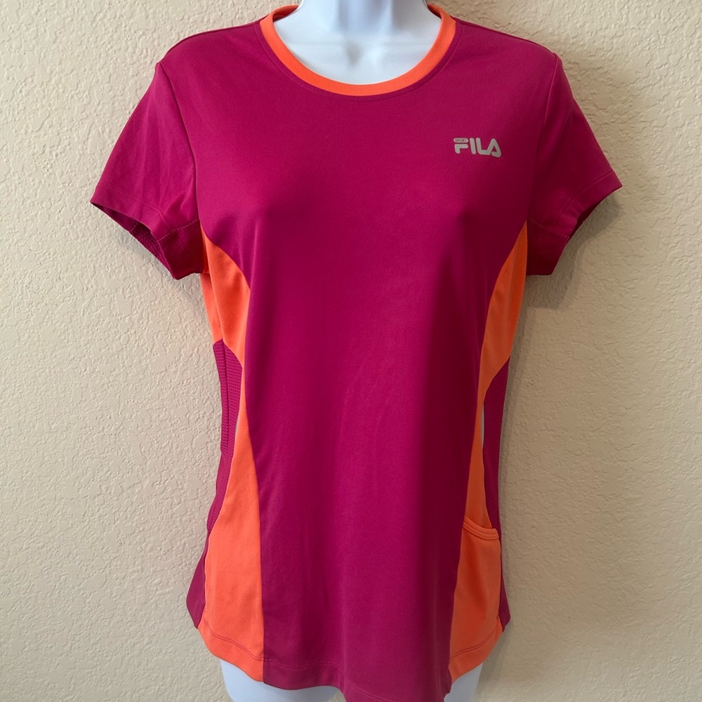 Fila Women's Pink and Orange Short Sleeve Tee